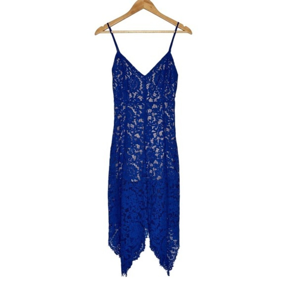 Lulus One Wish Royal Blue Lace Midi Dress S Handkerchief Hem Cotton Fairy HoCo